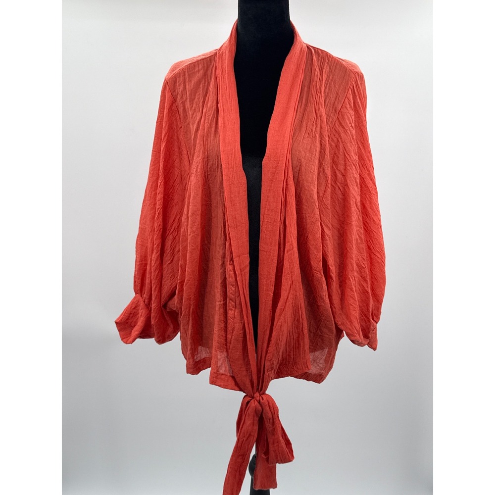 Jupee Brick Orange Tie Front Kimono Cardigan Balloon Sleeve Gauze Top Small NWT - Picture 2 of 8